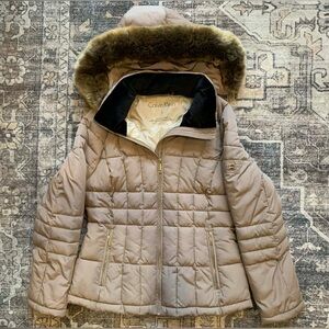 Calvin Klein Collection Puffer Coat with Faux Fur Detachable Hood Size Small